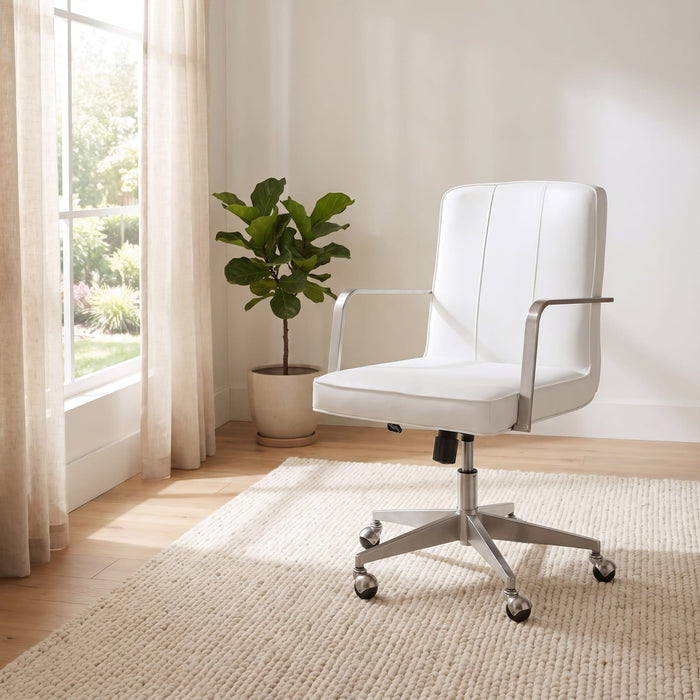 Modus Furniture One Metal Frame Home Office Chair in Brushed Stainless Steel and White Leather 655450404290 JVA417 Main Image
