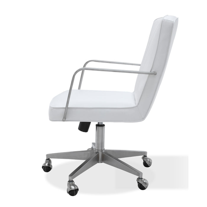 Modus One Metal Frame Home Office Chair in Brushed Stainless Steel and White LeatherMain Image