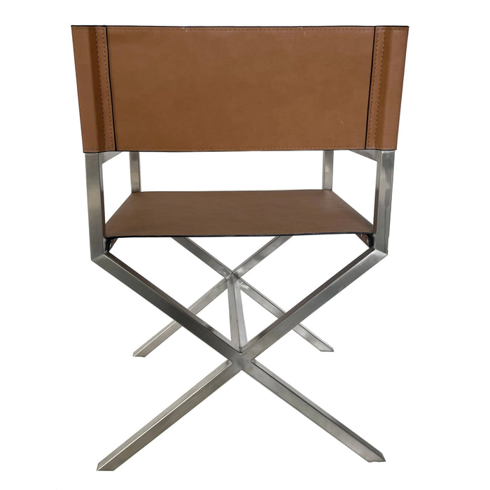 Modus One Modern Coastal Director's Dining Arm Chair in Cognac and Brushed Stainless SteelImage 2