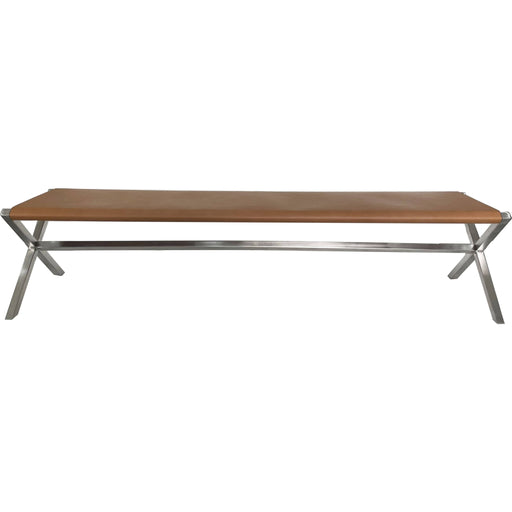 Modus Furniture One Modern Coastal Director s Style Leather Dining Bench in Cognac and Brushed Stainless Steel 655450404337 JVHH65 Image 1