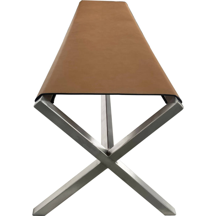 Modus Furniture One Modern Coastal Director s Style Leather Dining Bench in Cognac and Brushed Stainless Steel 655450404337 JVHH65 Image 2