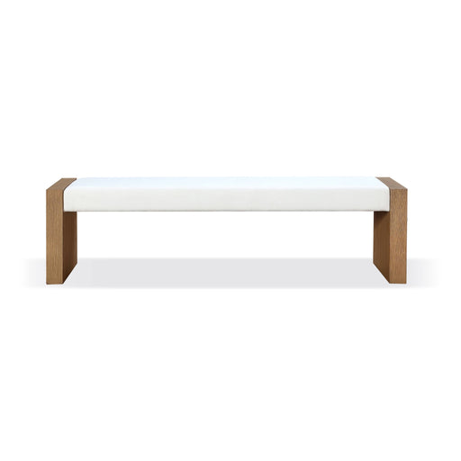 Modus One Modern Coastal Slab Leg Upholstered Dining Bench in White Oak and White Pearl Main Image