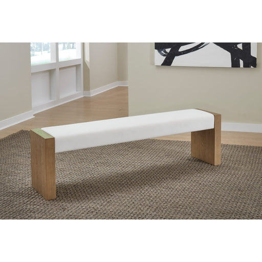 Modus Furniture One Modern Coastal Slab Leg Upholstered Dining Bench in White Oak and White Pearl 655450404566 JVLH71P Main Image