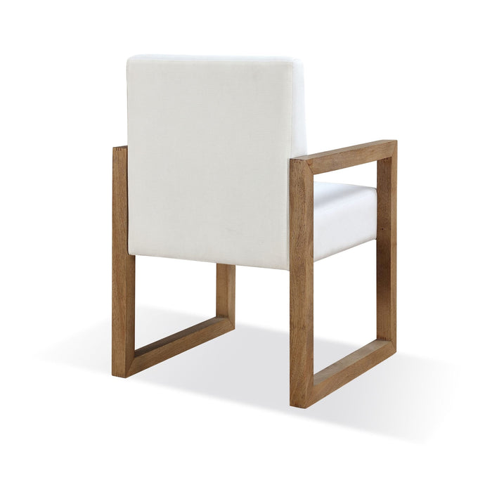 Modus One Modern Coastal Sled Leg Upholstered Dining Arm Chair in White Pearl and Bisque Image 1