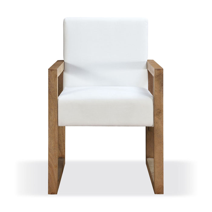 Modus One Modern Coastal Sled Leg Upholstered Dining Arm Chair in White Pearl and Bisque Image 2