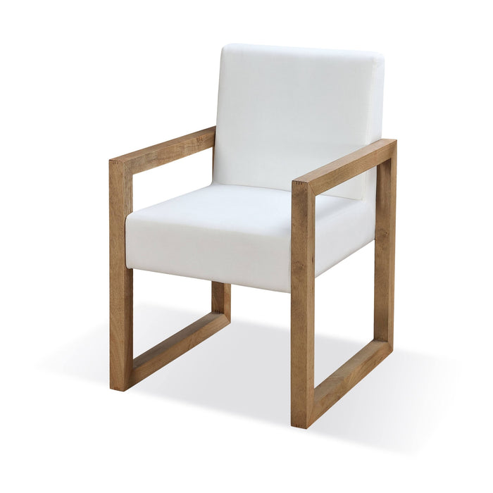 Modus One Modern Coastal Sled Leg Upholstered Dining Arm Chair in White Pearl and Bisque Image 3