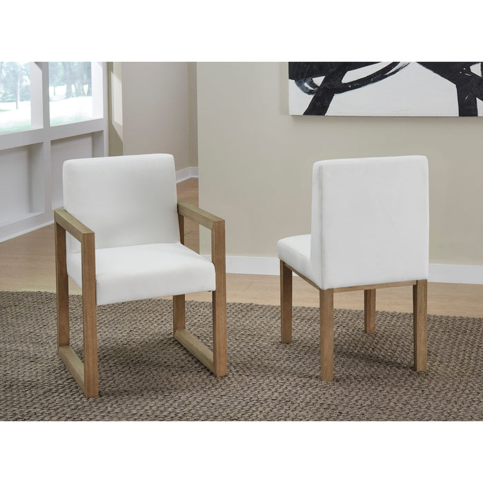 Modus Furniture One Modern Coastal Sled Leg Upholstered Dining Arm Chair in White Pearl and Bisque 655450404535 JVLH64 Image 5