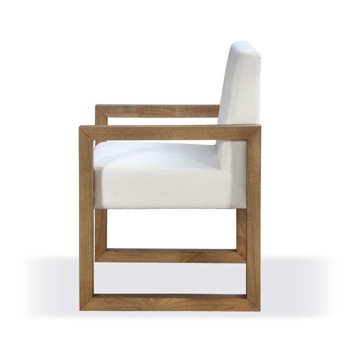 Modus One Modern Coastal Sled Leg Upholstered Dining Arm Chair in White Pearl and Bisque Main Image