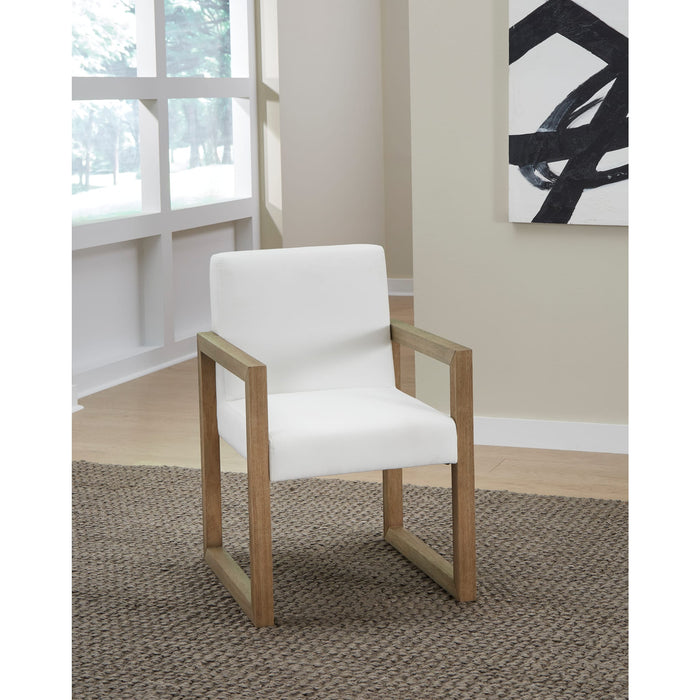 Modus Furniture One Modern Coastal Sled Leg Upholstered Dining Arm Chair in White Pearl and Bisque 655450404535 JVLH64 Main Image