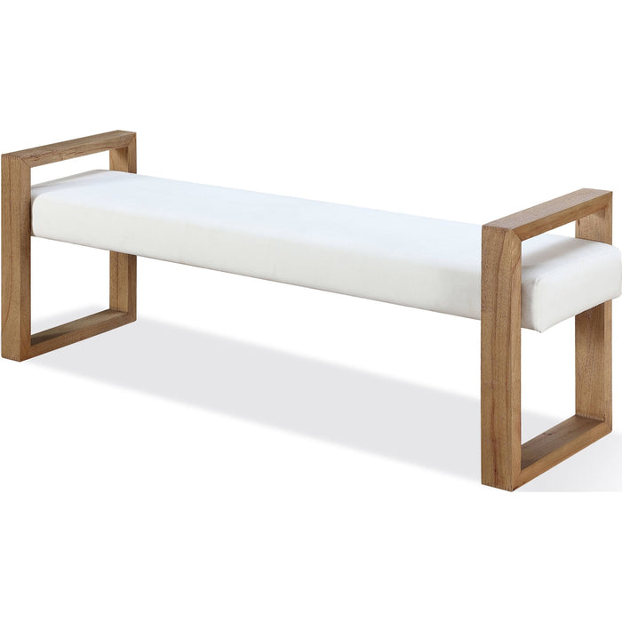 Modus Furniture One Modern Coastal Sled Leg Upholstered Dining Bench in White Pearl and Bisque 655450404559 JVLH71 Image 1