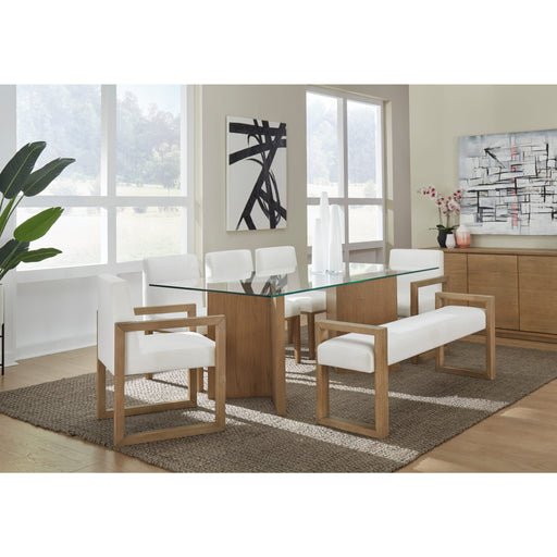 Modus Furniture One Modern Coastal Sled Leg Upholstered Dining Bench in White Pearl and Bisque 655450404559 JVLH71 Image 4