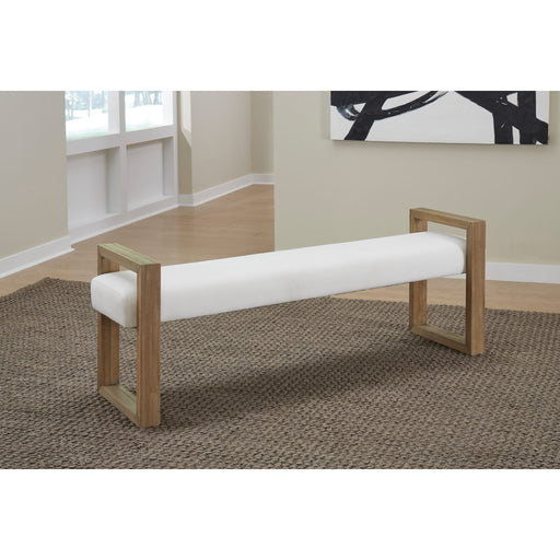 Modus Furniture One Modern Coastal Sled Leg Upholstered Dining Bench in White Pearl and Bisque 655450404559 JVLH71 Main Image
