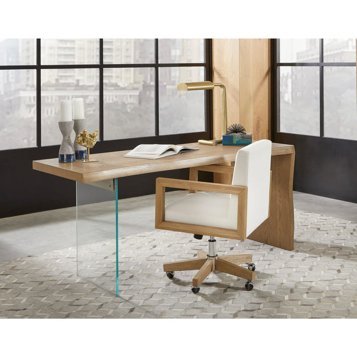 Modus Furniture One Modern Coastal Writing Desk in White Oak and Glass 655450404603 JVLH11 Image 3