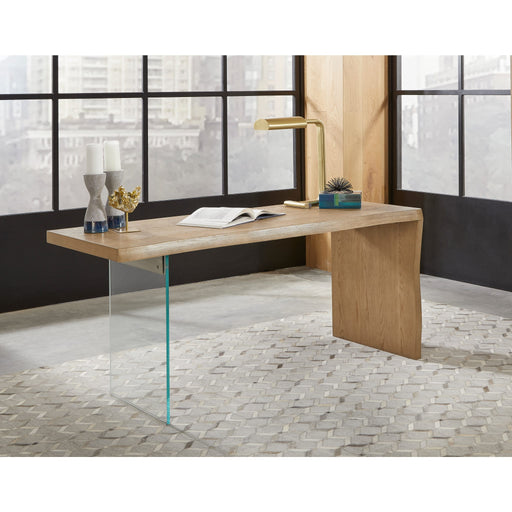 Modus Furniture One Modern Coastal Writing Desk in White Oak and Glass 655450404603 JVLH11 Main Image
