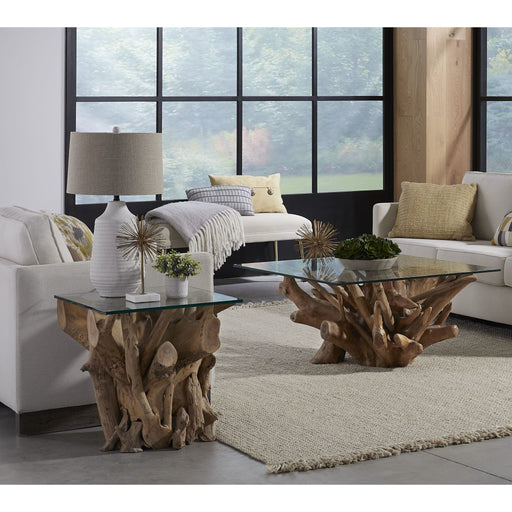 Modus Furniture One Solid Teak Root Glass Top Coffee Table 655450405228 JVHS21 Image 1