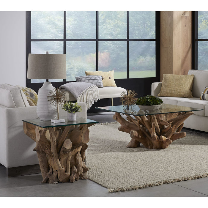 Modus Furniture One Solid Teak Root Glass Top Coffee Table 655450405228 JVHS21 Image 1