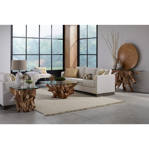 Modus Furniture One Solid Teak Root Glass Top Coffee Table 655450405228 JVHS21 Image 2