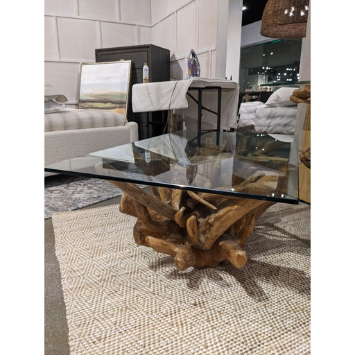 Modus One Solid Teak Root Glass Top Coffee Table Main Image