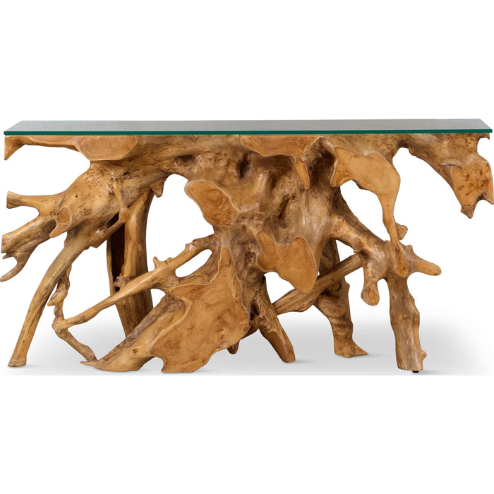 Modus Furniture One Solid Teak Root Glass Top Console Table 655450405280 JVHS23 Image 3