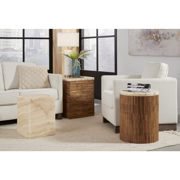 Modus Furniture One Stone Wood Tile Round End Table in Onyx and Solid Teak 655450405211 JVHS22F Image 3