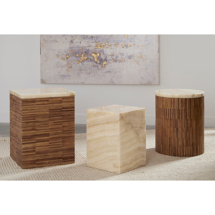 Modus Furniture One Stone Wood Tile Round End Table in Onyx and Solid Teak 655450405211 JVHS22F Image 4