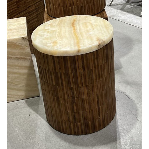 Modus One Stone Wood Tile Round End Table in Onyx and Solid Teak Main Image