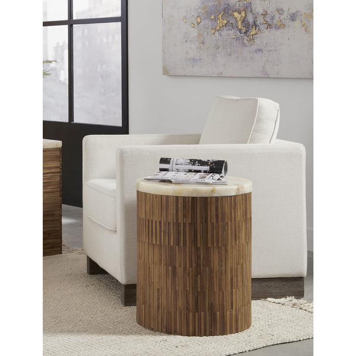 Modus Furniture One Stone Wood Tile Round End Table in Onyx and Solid Teak 655450405211 JVHS22F Main Image