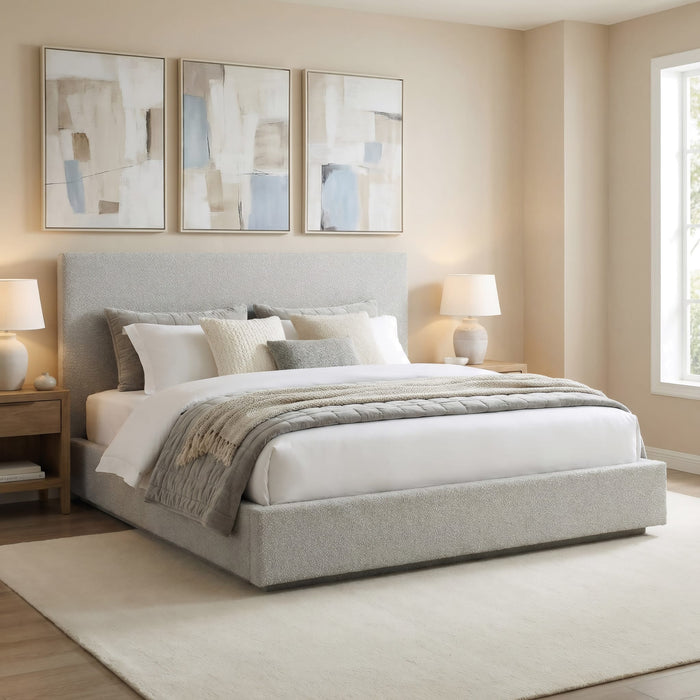 Modus Furniture One Upholstered Platform Bed in Cotton Ball Boucle  JVNBH  Main Image