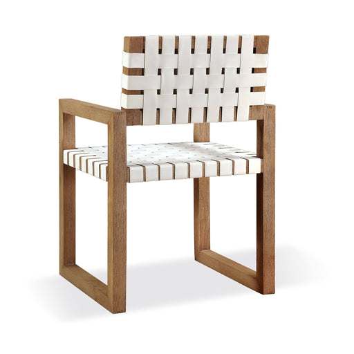 Modus One Woven Leather and Solid Wood Dining Arm Chair in White and Bisque Image 1