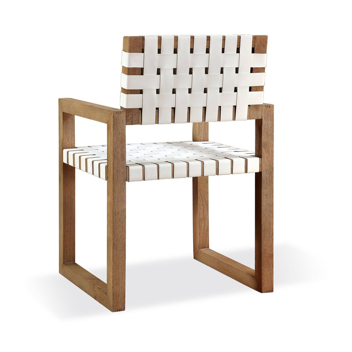 Modus One Woven Leather and Solid Wood Dining Arm Chair in White and BisqueImage 1
