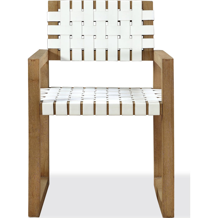 Modus Furniture One Woven Leather and Solid Wood Dining Arm Chair in White and Bisque 655450404542 JVLH64A Image 1