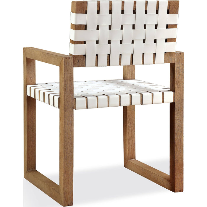 Modus Furniture One Woven Leather and Solid Wood Dining Arm Chair in White and Bisque 655450404542 JVLH64A Image 4