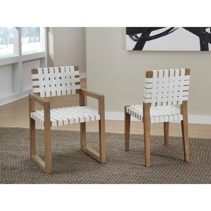 Modus Furniture One Woven Leather and Solid Wood Dining Arm Chair in White and Bisque 655450404542 JVLH64A Image 5