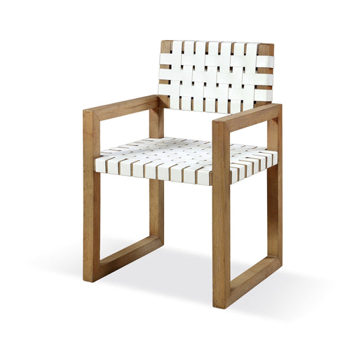 Modus One Woven Leather and Solid Wood Dining Arm Chair in White and BisqueMain Image
