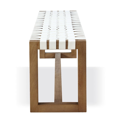 Modus One Woven Leather and Solid Wood Dining Bench in White and BisqueImage 1
