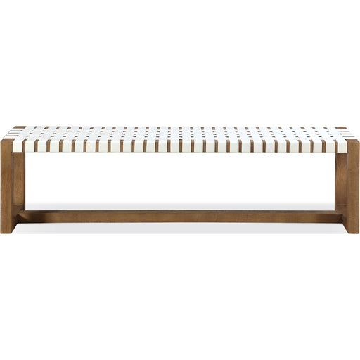 Modus Furniture One Woven Leather and Solid Wood Dining Bench in White and Bisque 655450404573 JVLH71W Image 1