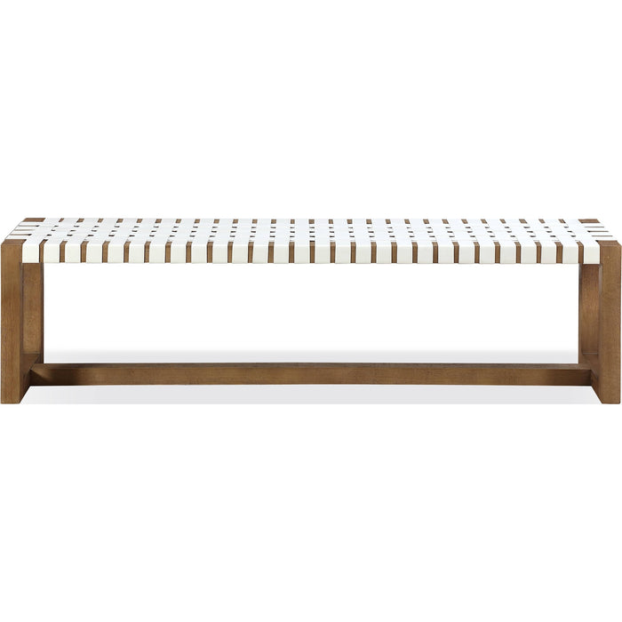 Modus Furniture One Woven Leather and Solid Wood Dining Bench in White and Bisque 655450404573 JVLH71W Image 1