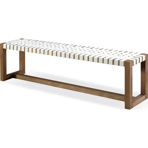 Modus Furniture One Woven Leather and Solid Wood Dining Bench in White and Bisque 655450404573 JVLH71W Image 2