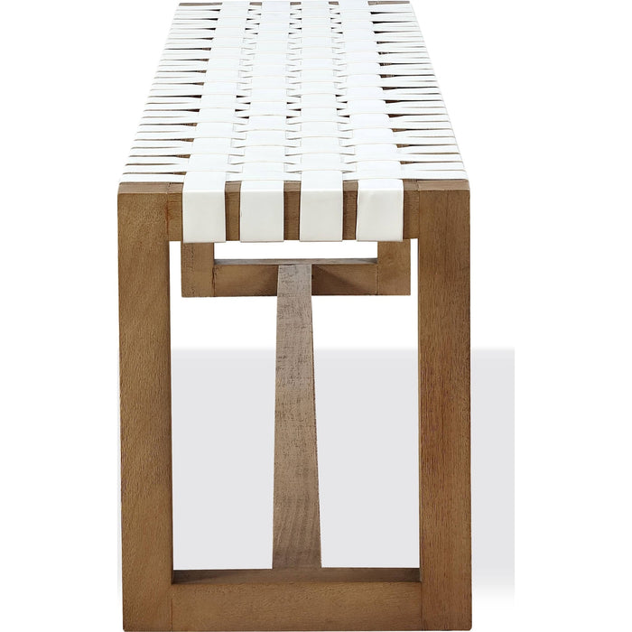Modus Furniture One Woven Leather and Solid Wood Dining Bench in White and Bisque 655450404573 JVLH71W Image 3