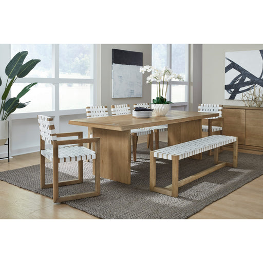 Modus Furniture One Woven Leather and Solid Wood Dining Bench in White and Bisque 655450404573 JVLH71W Image 4