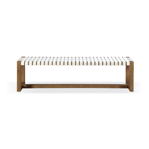 Modus One Woven Leather and Solid Wood Dining Bench in White and BisqueMain Image