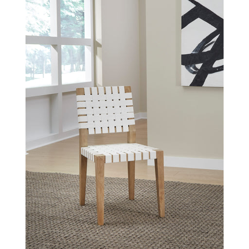 Modus Furniture One Woven Leather and Solid Wood Dining Side Chair in White and Bisque 655450404528 JVLH63W Main Image