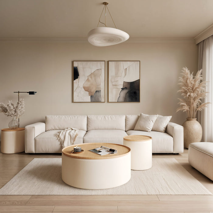 Modus Furniture Oskar Lift Top Round Coffee Table in Barley 655450447044 QVUG21 Image 7