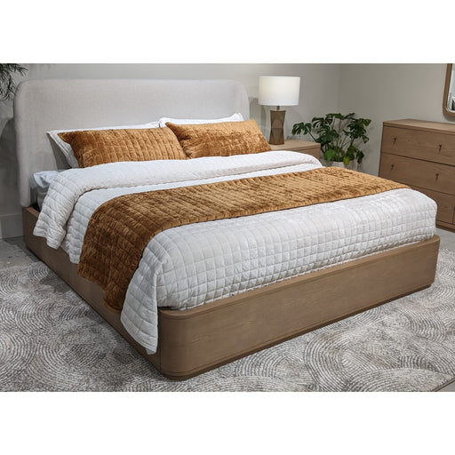 Modus Penny Linen Upholstered Platform Bed in Buff Cream Oak Main Image