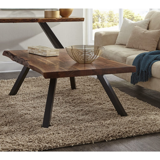 Modus Furniture Reese Live Edge Solid Wood Metal Leg Coffee Table in Natural Acacia 655450206238 3A6921 Main Image
