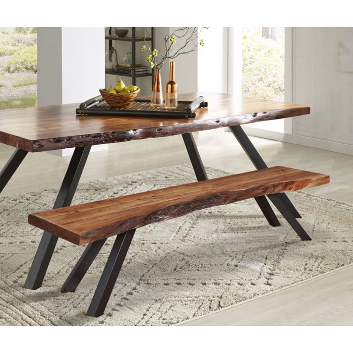 Modus Reese Live Edge Solid Wood Metal Leg Dining Bench in Natural Acacia Image 3