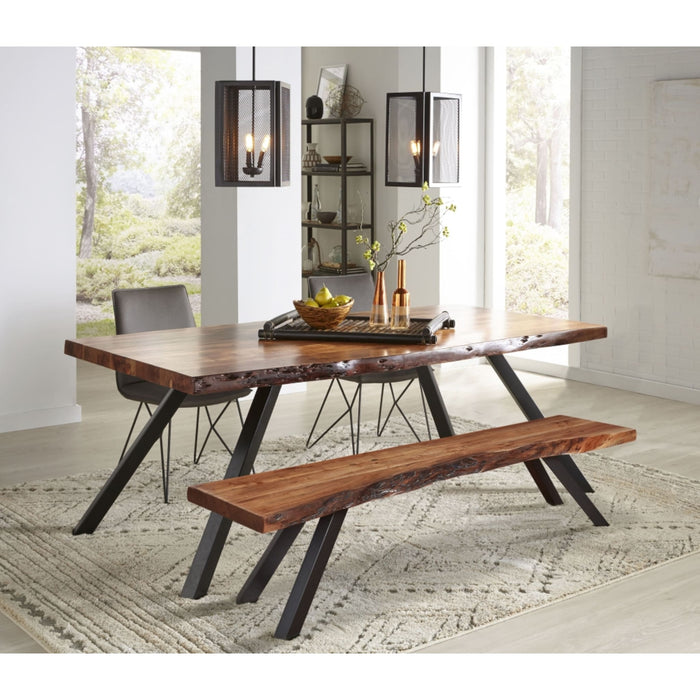 Modus Reese Live Edge Solid Wood Metal Leg Dining Bench in Natural Acacia Image 4