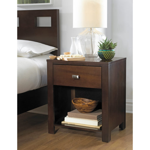 Modus Furniture Riva One Drawer Nightstand in Chocolate Brown 655450066818 RV2681 Main Image