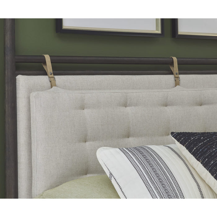 Modus Furniture Rockport Upholstered Poster Bed in Yin and Turtle Dove Linen  QBTSJ  Image 1