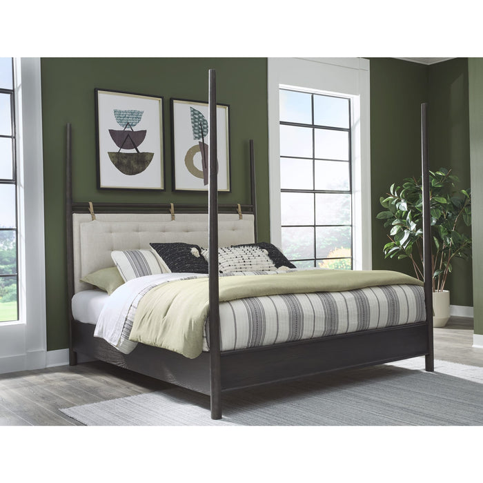 Modus Furniture Rockport Upholstered Poster Bed in Yin and Turtle Dove Linen  QBTSJ  Main Image